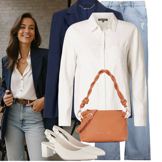 Jeans Outfits Elegant met bruin/beige/wit/Crème Slingback/Lage Pump/Slinger Ballerina Gabor "Modieuze lente-outfit"Look: Chique, Elegant, Klassiek, Glamoureus, Premium