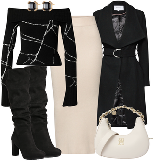 Outfit mit Schwarz Crop Pullover/Cut Out Pullover/Feinstrickpullover/Strickpullover/Schulterfreier Pullover/Pullover Bedrucken/Einfacher Pullover shyx "Einzigartiges Freizeit Outfit"
