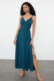 Petrol Maxi Woven Beach Dress