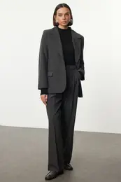 Limited Edition Black Polyviscon Basic Woven Blazer Jacket
