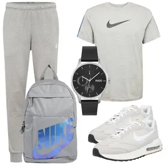 Outfit mit Grau/Silber Sport-Top/T-Shirt Training/T-Shirt & Top Nike Sportswear "Alltagsoutfit"