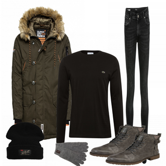 Outfit mit Schwarz Sweatshirt Lacoste "Freydon"