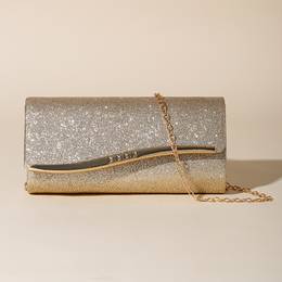 Women's Evening Party Clutch, Black And Golden, Small Crowd, Magnetic Closure, Polyester Material, With Lining, For
