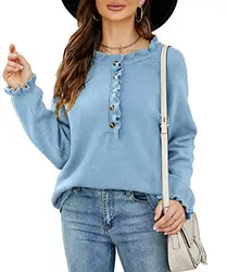 LIOFOER Damen Strickpullover Knopf Pullover Pullover Casual Strickwaren Spitze Langarm Tops