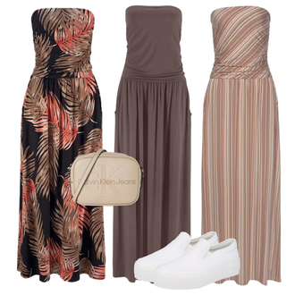 Dlouhé Po Lýtka Outfit s Šedá/Hnědá/Béžová/Fialová Šaty v Délce do Lýtka/Žerzejové Šaty/Maxi Šaty/Šaty s Kapsou/Mullet šaty/Dlouhé Letní Šaty/Dlouhé Šaty/Dlouhé pletené šaty Lascana "Vzhledy pro volný čas"