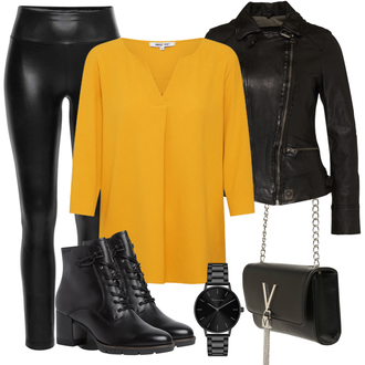 Outfit mit Schwarz/Dunkelbraun/Khaki/Dunkelgrün/Braun Bikerjacke/KunstLederjacke/Lederjacke/Motorradjacke/Vintage Lederjacke Oakwood "Herbstliches Freizeit Outfit"