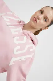 Pulover enska, roza barva, s kapuco