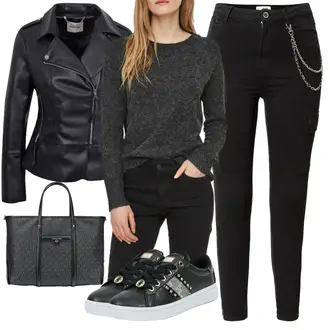 Outfit sa Crna Tanka Tenisica/Niska Tenisica/Rupičasta Tenisica/Tenisica sa šljokicama/Kožna Tenisica Guess "Jesenski outfiti"