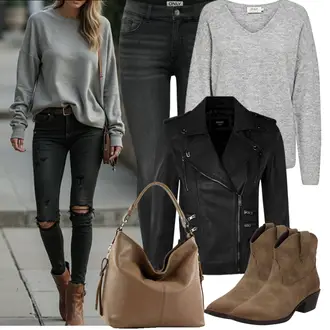 Mit Absatz Outfit mit Braun/Grau/Beige CowboyStiefel/Western Stiefelette Palado "Perfekt für die Freizeit"