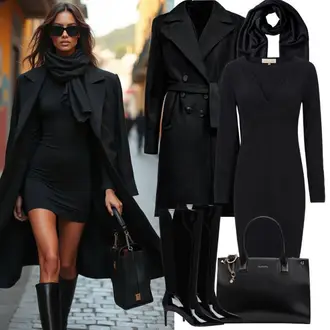 outfit mit Črna Midi Plašč/Prehodni Plašč/Volnen Zimski Plašč/Plašč iz Kašmirja/Volneni Plašč/Loden plašč answear lab "Eleganten jesenski videz"