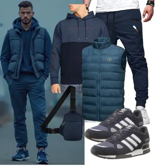 Outfit mit DunkelBlau/Blau StoffHose/JoggingHose/Boyfriend Hose/FunktionsHose/TrainingsHose/Jogger Hose/Capri JMIERR "Freizeit Outfit"