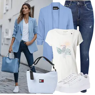 Outfit mit Blau/Dunkelblau Lederjacke/Damen 7/8-Länge Jeans/Ankle Boot/High Waist Jeans/Jeans mit Schlitz/Jeans mit Loch/Push up Jeans/Leather jackets/Schlupfjeans/Cuir Chaussures/Winterjacke Only "Leichtes Outfit"