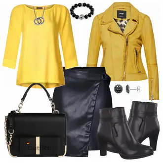 Outfit mit Gelb Mantel/Bikerjacke/Lederjacke/Motorradjacke/KunstLederjacke/Vintage Lederjacke/Jacke mit Seitlichem Reißverschluss Maze "Tamaris"