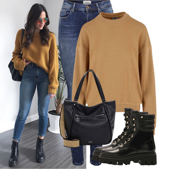Outfit met zwart Enkellaarsje met Veters/Legerkist/Biker Laars/Veterlaarsje met Plateau Kazar "Modieuze lente-outfit"