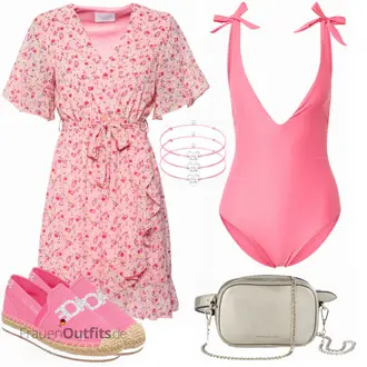 Outfit mit Rosa Badeanzug Ohne Bügel/Badeanzug Mit Bügel HUNKEMÖLLER "Schöner Sommer Look"
