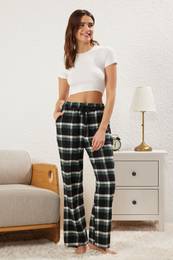 Black Plaid Woven Pajama Bottoms