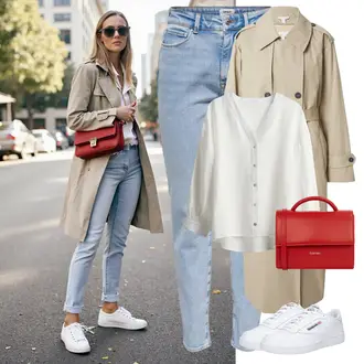 Knielang Outfit mit Weiß/Creme Leder Sneaker/Sneaker Low/Skateschuh/Schmaler Sneaker/Vintage Sneaker Reebok "Perfekter Look für den Frühling"