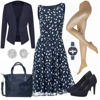 Business Outfits Sommer mit Dunkelblau/Blau Kleid Große Größe/Polka Dot-Kleid/Sommerkleid/50er Jahre Kleid/Ärmelloses Kleid/A-Linien Kleid/Bedrucktes Kleid/Fit & Flare Kleid Heine "Bianca"