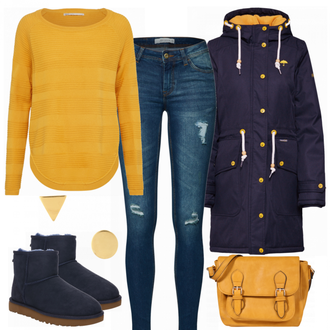 Outfit mit Gelb/Orange Strickjacke Only "Selina"