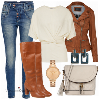 Outfit met blauw Gang "LASCANA Wickelstrickjacke"