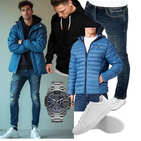 Hellblau/Dunkelblau/Blau Steppjacke/Daunenjacke/Verstaubare Jacke/Isolationsjacke/Winterjacke/Thermojacke/Kapuzenjacke/Puffer Jacke b BLEND kombinieren