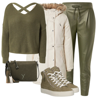 Outfit mit Grün Ledermantel VERO MODA "Cooles Herbst Outfit"