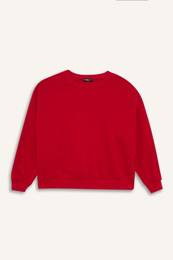 Oversize Wide Pattern Crew Neck Thick Fabric Basic Red Sweatshirt