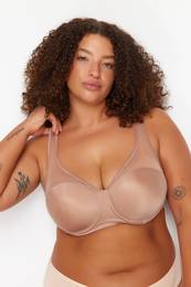 Curve Mink Hard Covered Mesh Detailed Gathering Ironable Plus Size Bra