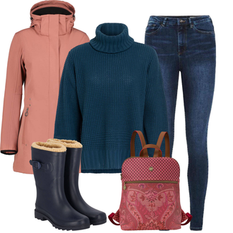 Winter Outfits Stijl Boho met roze/purper Notebook Tas/Mini rugzak/Mini rugzak/Reistas pip studio "Outfit voor de winter"Look: Edele, Stijl, Boheems, Vintage, Boho, Elegant, Iers