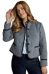 Ulla Popken Damen große Größen Übergrößen Plus Size Janker, Zierpaspel, Stehkragen, tailliert, gefüttert grau Melange 52 797720123-52