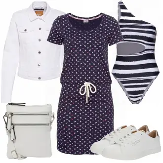 Outfit mit Grau/Creme/Hellgrau/Weiß Mantel/Bluse Große Größe/Crop Jacke/Kurzjacke/Jeansjacke/Shirtjacke/Kurze Jeansjacke/Sommerjacke Only "Only style"