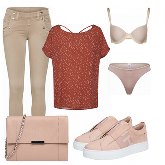 Outfit mit Beige Unterhose Calida "Object bluse"