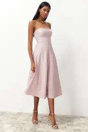 Powder A-Cut Woven Elegant Evening Dress