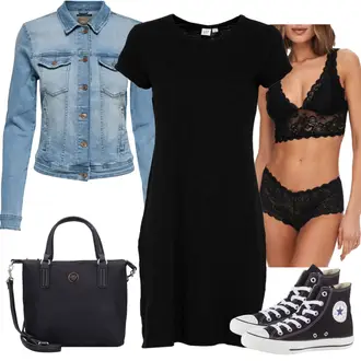Outfit mit Schwarz Kleid Große Größe/Tunika/T-Shirt Kleid/EtuiKleid/Kleid mit Tasche/JerseyKleid GAP "Outfit für den Frühling"