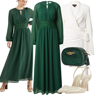 Noël tenues avec Vert foncé/Vert Robe à Manches Longues/Robe Longue/Robe Empire/Robe Nicki/Automne Robe/Robe en Chiffon/Robe d'Invité du Bureau de Mariage Civil/Robe Française/Robe Longue/Robe d'Hiver à Manches Longues/Bureau de Mariage Civil Robe Vila "Tenue d'automne"Look: Événement en Soirée, 50ème anniversaire, Bal, Gala, Anniversaire, 18ème anniversaire, Concert de pop, Chalets, Occasions spéciales, 40ème anniversaire, Noël, 60ème anniversaire
