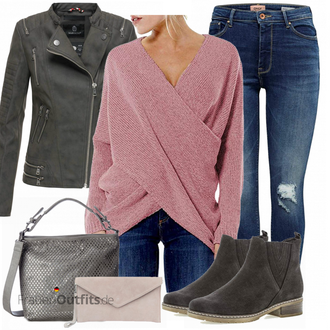 Gefütterte Outfit mit Schwarz/Grau/Dunkelgrau/Dunkelgrün/Blau/Braun/DunkelBraun Gefütterte Stiefelette/Lederjacke/Flache Stiefelette/Chelsea Boot Gabor "YOINS YOINS Damen Pullover"