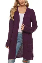 AnikSunny Damen Pullover Cardigan Damen Strickjacke Lang V-Ausschnitt Langarm Cardigans Elegant Strickkleid Outwear (Blackcurrant, S)