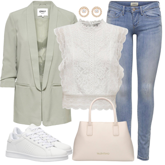 Outfit met groen/Lichtgroen Oversized Blazer/Lange Blazer/Elegante Blazer/Korte Blazer/Blouse Blazer/Boyfriend Blazer/Leren Herenjas/Lederen jas/Blazerjas Only "Stijlvolle look voor in je vrije tijd"