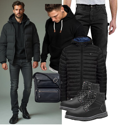 Schwarz Hybridjacke/Kapuzenjacke/Kunstfaserjacke/Steppjacke/Puffer Jacke/Thermojacke/Isolationsjacke/Verstaubare Jacke Blend kombinieren