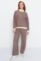 Stone Wide Pattern Boucle Yarn Knitwear Bottom-Top Set