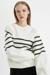 Coool Oversize Wide Pattern Crew Neck Striped Thick Sweatshirt