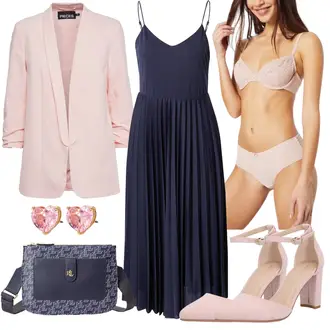 Festival Outfit mit Dunkelblau/Blau Kleid Große Größe/Trägerkleid/Plissee Kleid/Spaghettiträger Kleid About You "Eleganter Look"