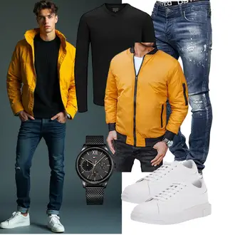 Stehkragen Outfit mit Gelb Segeljacke/Kunstfaserjacke/Sommerjacke/Sportjacke/Wendejacke/Jacke mit Seitlichem Reißverschluss/Nylonjacke/Fliegerjacke/Bomberjacke LEGRANCE "Freizeit Outfit"