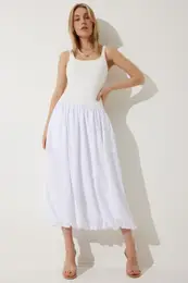 Happiness stanbul Women's White Balloon Midi Dress