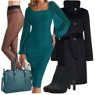 Bodycon Abschlussball Outfit mit Grün/Türkis One-Shoulder-Kleid/Schickes Kleid/HerbstKleid/Kleid Mit Trompetenärmel/Langärmliges Kleid/Kleid mit Wasserfall-Ausschnitt/Puffärmel Kleid MEROKEETY "Perfekt für den Herbst"Look: Ball, Wasen, Date, Abschlussball, Schule, Cocktailparty, Bar, Geburtstag, Hochzeit, Party, Abendessen, 50 Geburtstag, Standesamt, Gala, Silvester, 30 Geburtstag, 18 Geburtstag, Besondere Anlässe, 60 Geburtstag, Firmenfeier, 40 Geburtstag