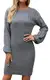 Vthereal Strickkleider Damen Pulloverkleid Elegante Pullover Rundkragen Winterkleid Pulli Minikleid Winter Langarm, Grau,M