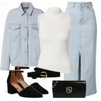 Herbst Outfit mit Hellblau/Blau Mantel/Bluse Große Größe/Shirtjacke/Nachhaltige Jacke/Sommerjacke/Uniformjacke/Frühlingsjacke/Jeansjacke/Cordjacke/Militärjacke/Vintage Jacke/Übergangsjacke Edited "Stilvoller Look für die Freizeit"