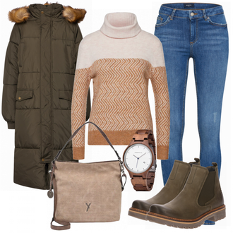 Outfit met groen Laars Camel Active "Bruine Pulli"