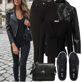 Winter Outfit mit Schwarz/Bordeaux Lederjacke/High Waist Legging/High Waist Hose/Jeggings/Push up Hose/Skinny Hose/Treggings/Biker Jeans/High Waist Jeans/Push up Jeans/Cuir Chaussures/Thermojeans/Winterjacke VERO MODA "Frühling outfit"