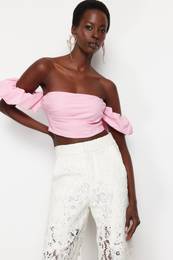 Pink Crop Woven Bustier
